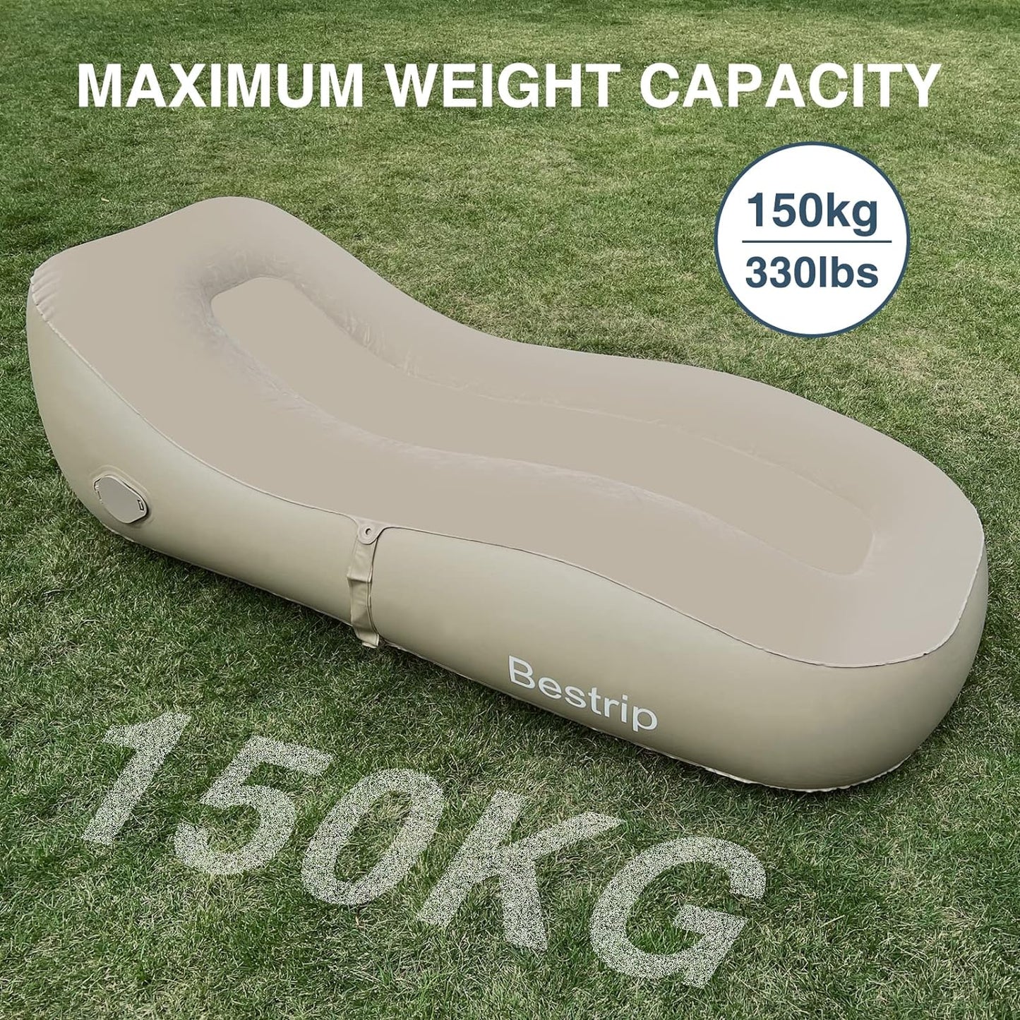 Saltea gonflabila cu pompa de aer incorporata, 180 x 70 x 50 cm, capacitate 150 kg, design ergonomic, pentru camping, utilizare interior si exterior, maro