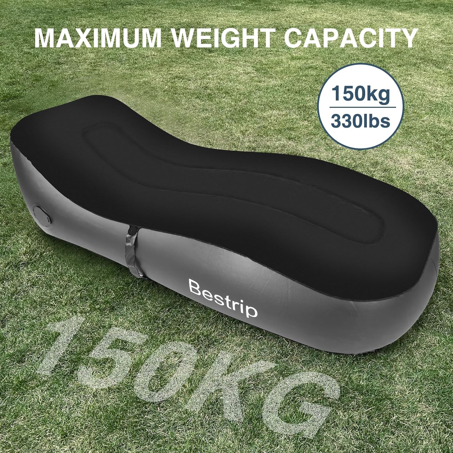 Sezlong gonflabil cu pompa de aer incorporata, 180 x 70 x 50 cm, capacitate 150 kg, design ergonomic, pentru camping, utilizare interior si exterior, negru