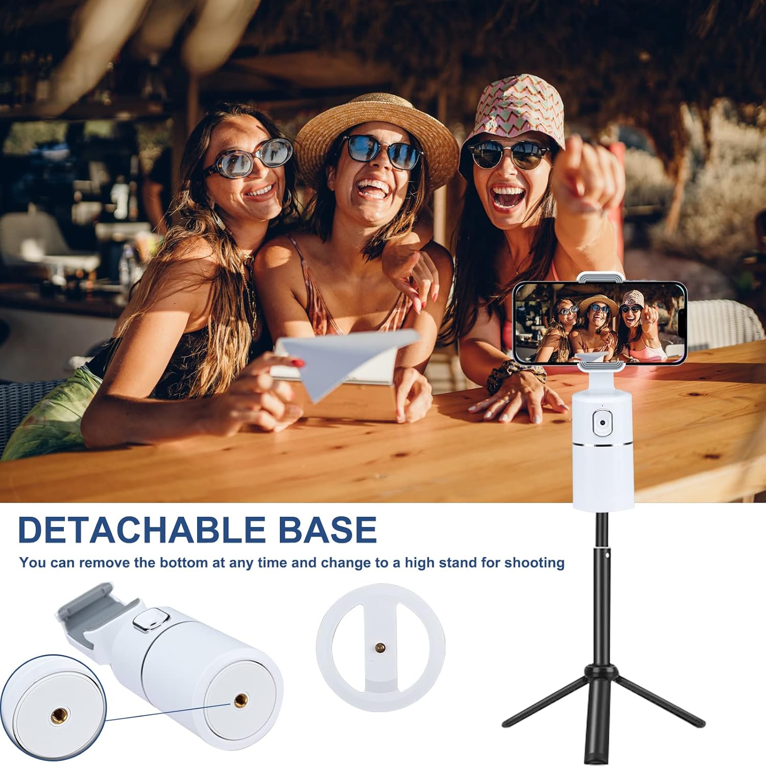 Suport smartphone cu urmarire faciala, stabilizator telefon cu rotatie 360°, acumulator 5000 mAh, nu necesita aplicatie, cu filet 1/4 inch, pentru inregistrare video, streaming live, wireless, portabil