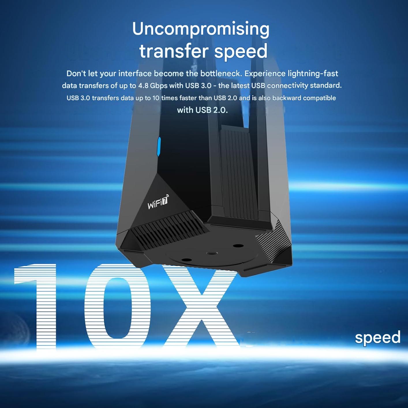 Adaptor USB WiFi 7 COMFAST 6500Mbps, Stick WLAN Tri-Band cu USB 3.0, MU-MIMO, OFDMA si WPA3, Dongle Wireless Plug & Play fara Driver pentru PC si Laptop cu Windows 10/11, cu antena integrata, negru