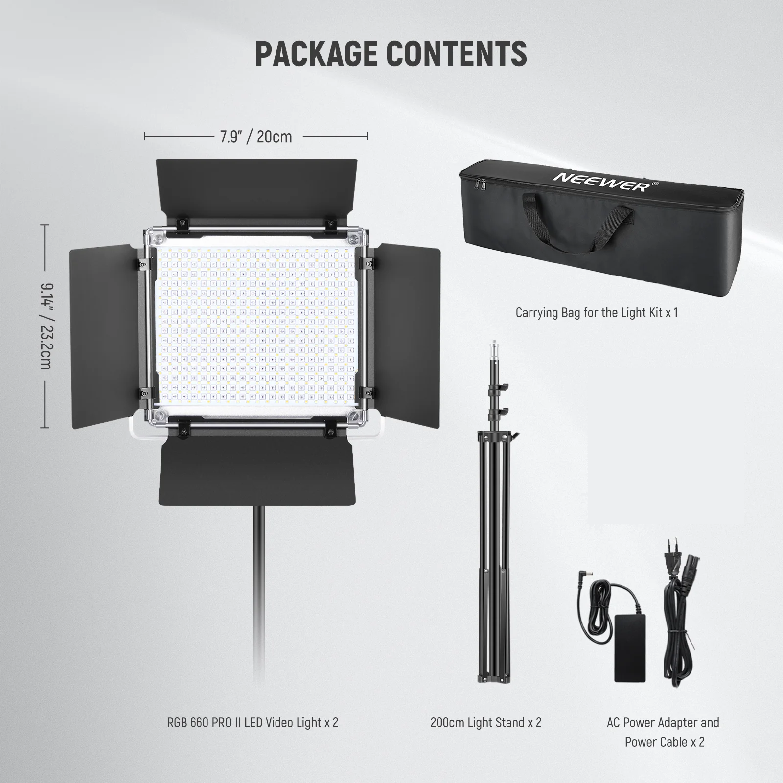 Kit lumina continua, 2 lampi foto-video 660 Pro II, LED RGB, CRI97+, control prin aplicatie, 50W, dimabile 1-100%, temperatura culoare reglabila 3200-5600 K, alimentare duala, 9 efecte de scena
