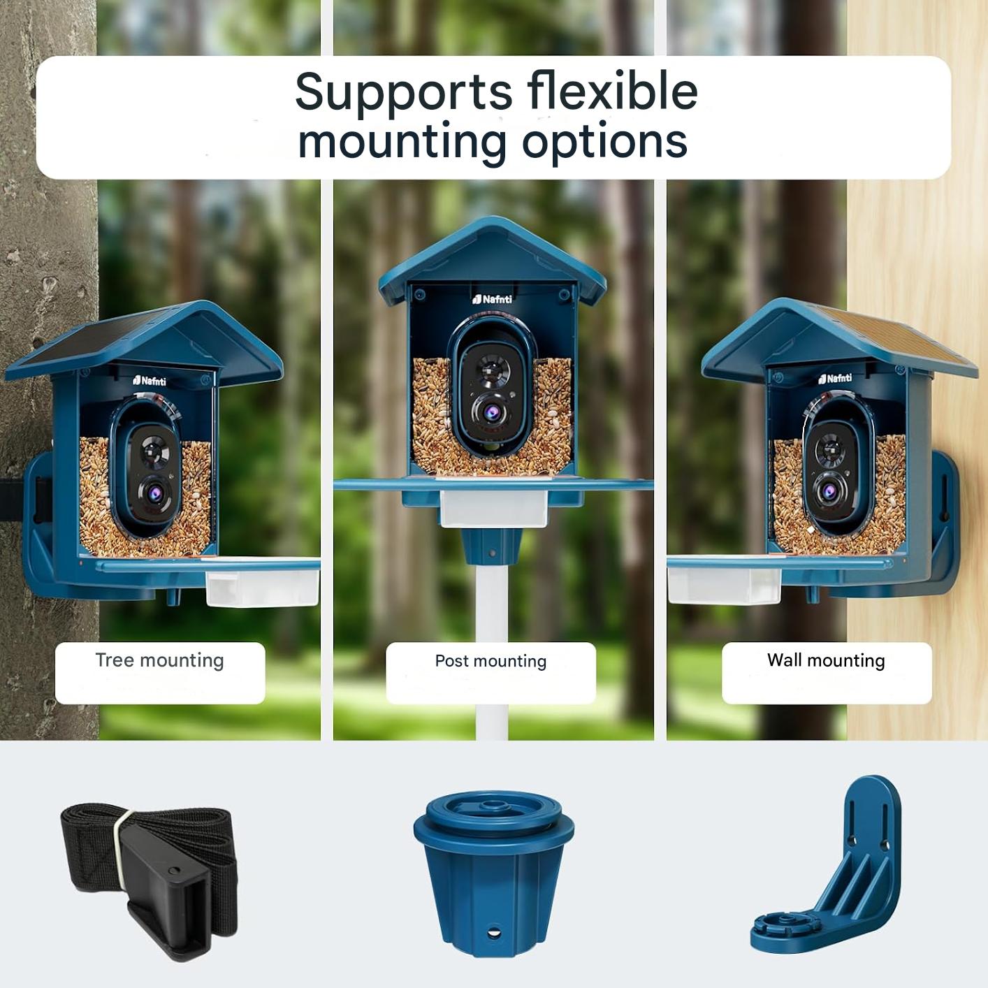 Hranitoare inteligenta pentru pasari cu camera, identificarea pasarilor, 2,4 GHz/5 GHz, alimentata cu energie solara, notificari instantanee, camera cu vizualizare live 2K pentru hranirea pasarilor
