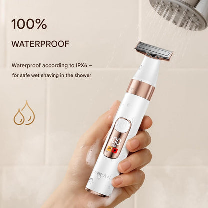 Aparat de ras electric pentru femei, shaver 2 in 1 cu display LED, impermeabil IPX6, cap flexibil, 90 minute durata de functionare, alb