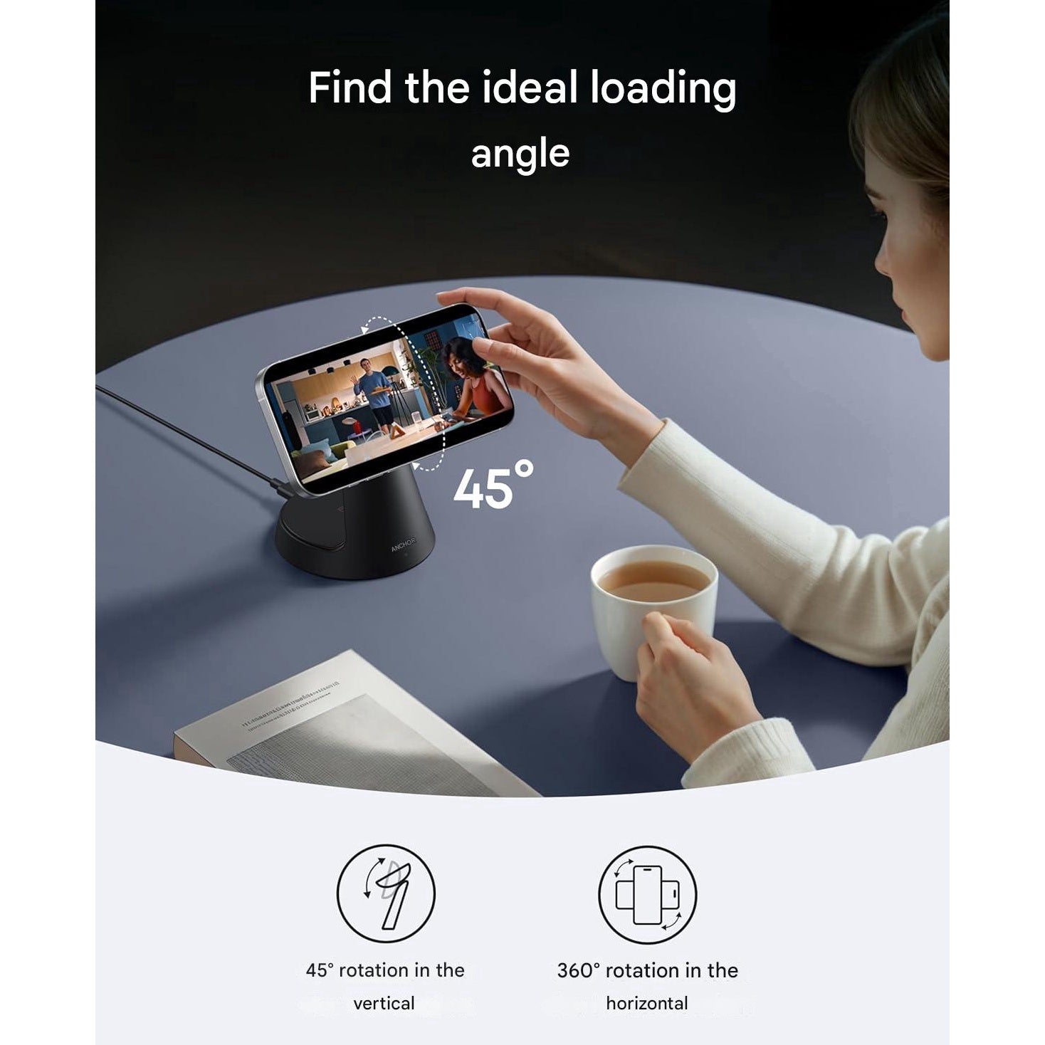 Incarcator wireless 3 in 1, QI2, incarcare rapida 15 W, prindere magnetica cu unghi ajustabil, compatibil iPhone 16/15/14/13/12, Apple Watch, AirPods Pro
