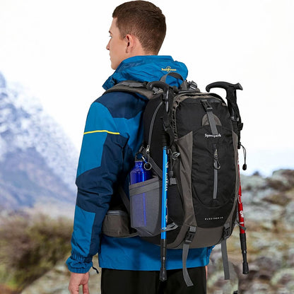 Rucsac de drumetie 40 l cu husa de ploaie, gheozdan impermeabil, buzunar frontal si laterale, material bretele respirabil, pentru drumetii, camping, trekking, negru