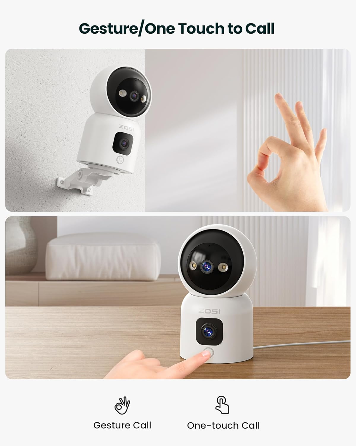 Camera de supraveghere WiFi 2.4/5GHz de interior cu lentila dubla 3MP + 3MP, detectare si urmarire persoana prin AI, comunicare bidirectionala, nightvision color