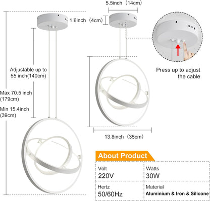 Lustra suspendata, lampa LED cu lungime reglabila si modificare forma, iluminare 360°, CRI 80+, pentru living, dormitor, bucatarie, hol