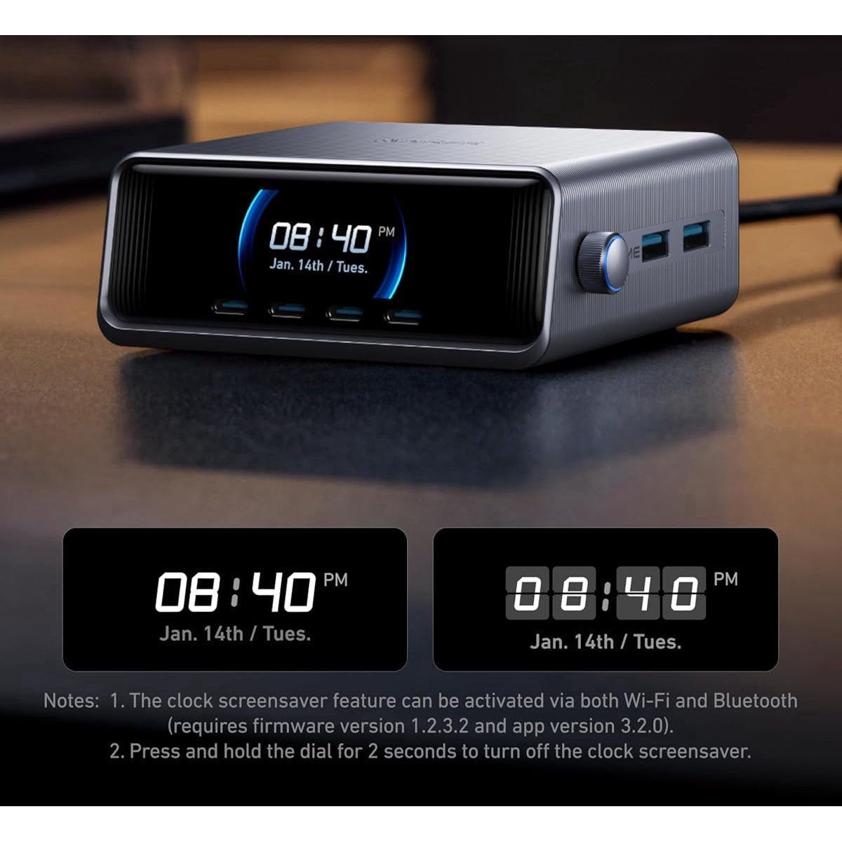 Incarcator retea 250 W GAN Ultra-Fast, smart, cu Wi-Fi, display LCD, buton control putere, 4 porturi USB-C si 2 USB-A, protectie supracurent, supraincalzire, supratensiune, scurtcircuit, multifunctional