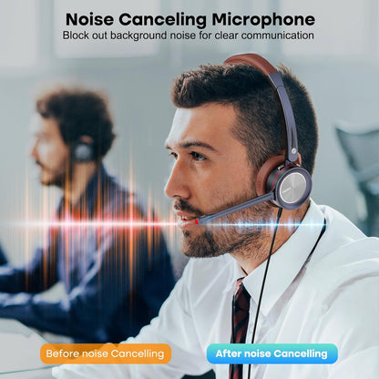 Casti call center USB cu microfon reglabil, functie anulare zgomot, sunet HD, buton mute cu indicator LED, pentru computer, softphone Voip, birou, centru de apeluri