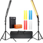 Kit de lumina continua cu 2 acumulatori NP-F550 3000 mAh si incarcator cu LCD, 2 lumini studio LED, telecomanda, 4 filtre de culoare, luminozitate reglabila 0-100%, alimentare duala, cu 2 buc trepied reglabil, geanta de depozitare si transport