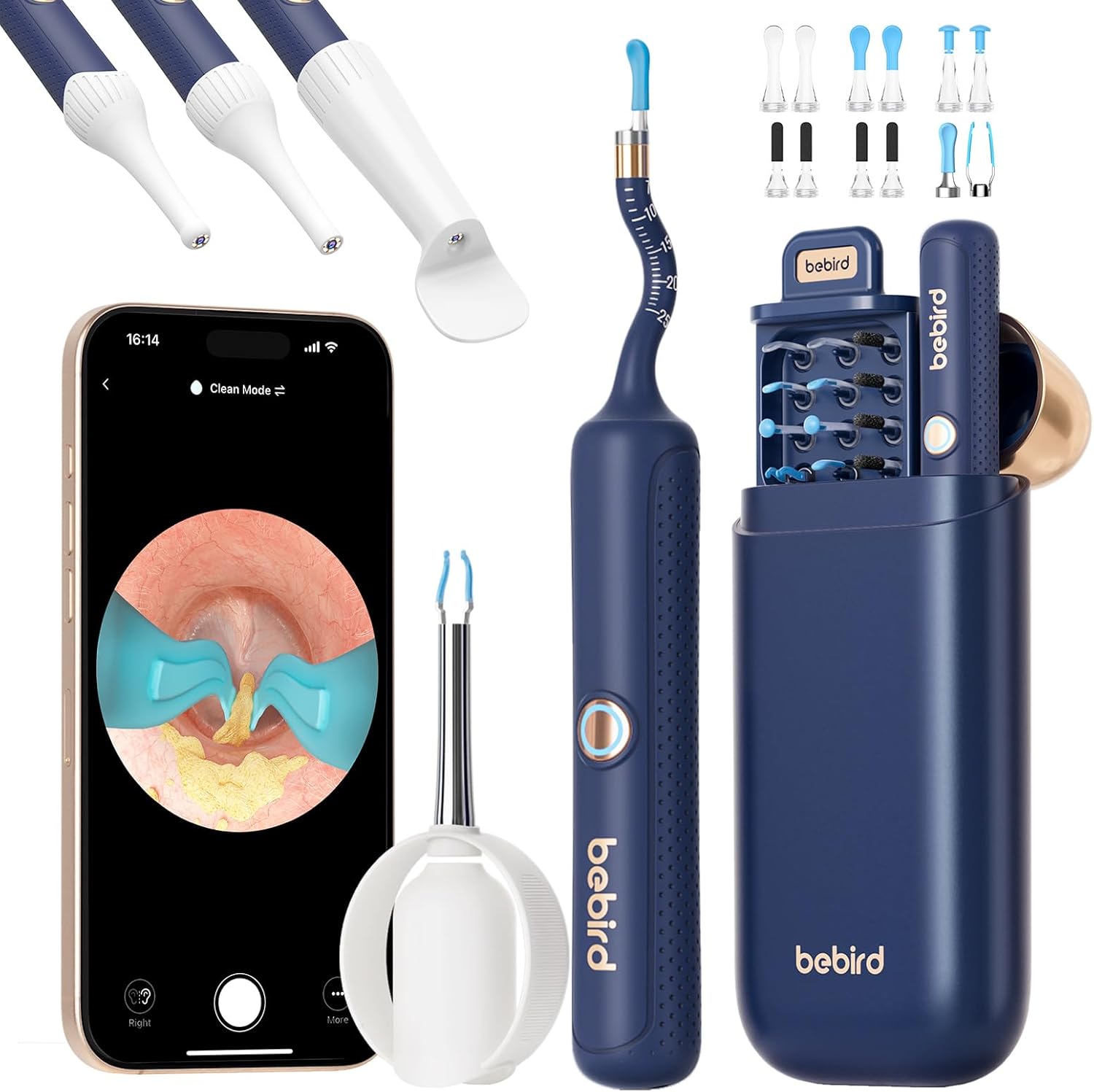 Otoscop pentru indepartare ceara urechi, camera HD flexibila pentru urechi/nas/gat, cu lumini LED, pensete, aplicatie smartphone si accesorii, pentru copii si adulti