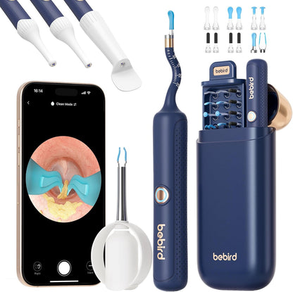Otoscop pentru indepartare ceara urechi, camera HD flexibila pentru urechi/nas/gat, cu lumini LED, pensete, aplicatie smartphone si accesorii, pentru copii si adulti