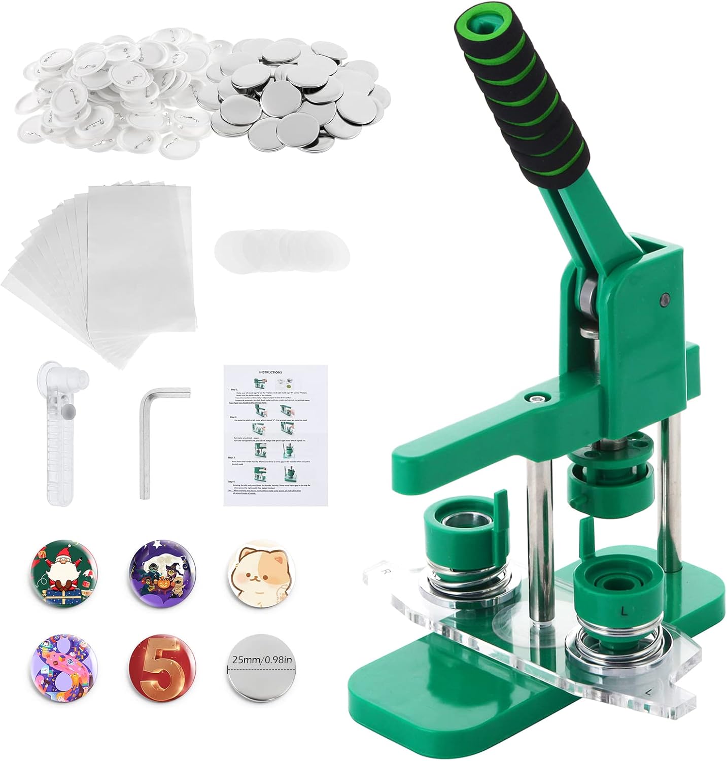 Set presa de facut insigne 25 mm, masina de fabricat butoane cu 100 accesorii si taietor rotund, matrita magnetica inlocuibila, maner ergonomic, din metal
