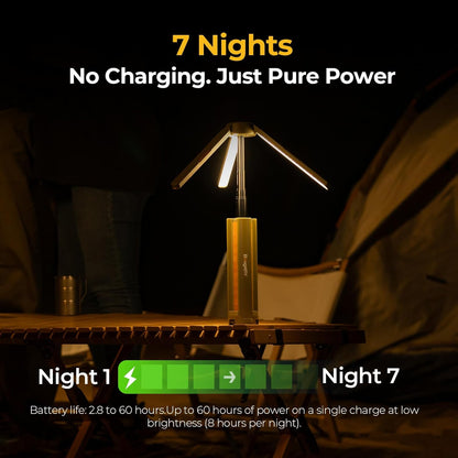 Lampa de camping BougeRV CL04 15600 mAh, reincarcabila, LED 4000 lm, extensibila pana la 164 cm, capete reglabile 270°/180°, 3 niveluri de luminozitate, autonomie pana la 7 nopti, rezistenta la apa IP54, clasa energetica F