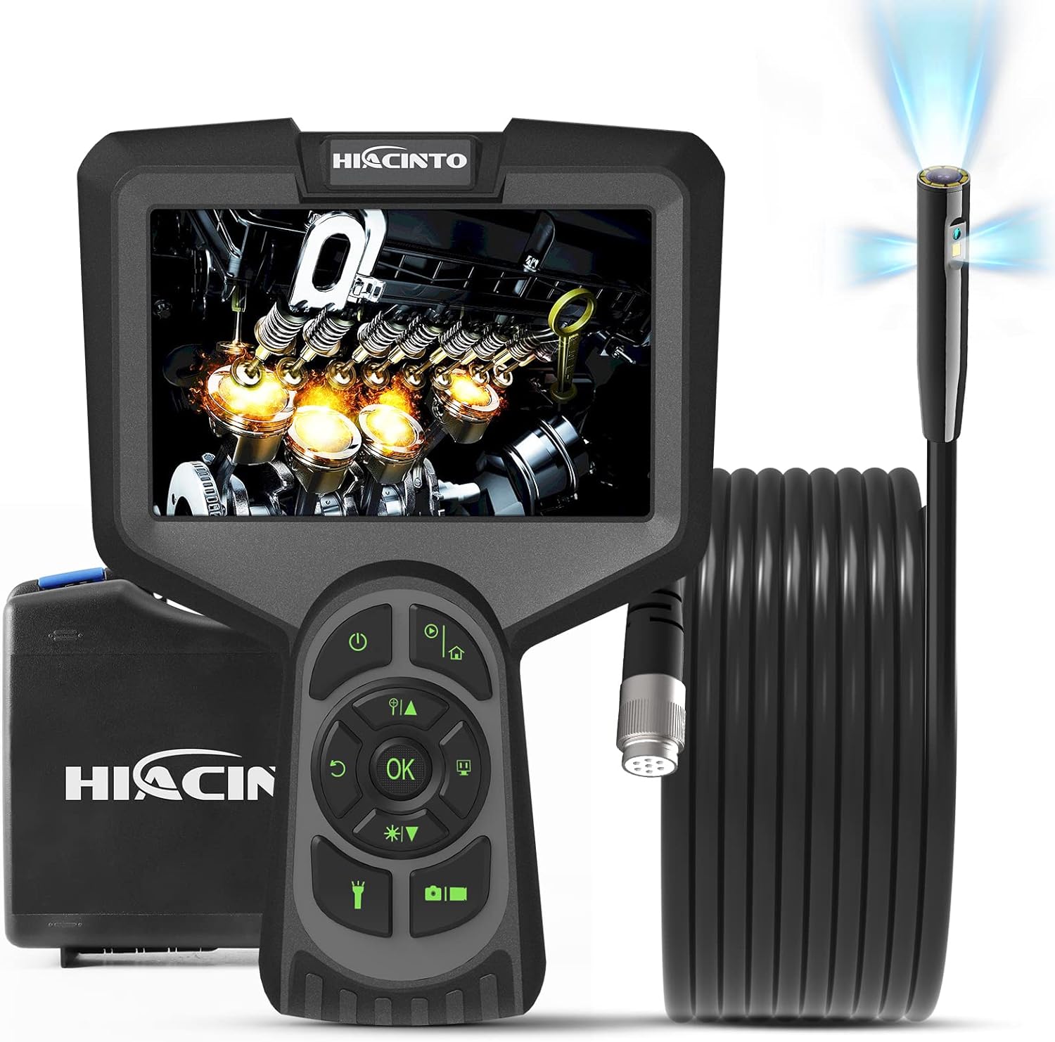 Endoscop industral, camera de inspectie cu 3 lentile, tub 8 mm semirigid si detasabil de 10 m, cu 10 lumini LED, impermeabil IP68, card de memorie de 32 GB inclus