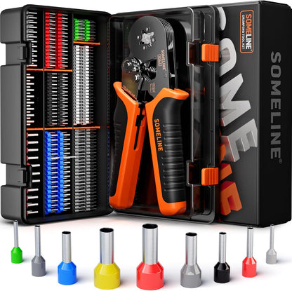 Cleste de sertizare, Trusa de sertizare cabluri electrice premium, 770 terminale, 9 tipuri [0, 25-10 mm²], Cleste cu reglare automata, Cutie de depozitare si transport
