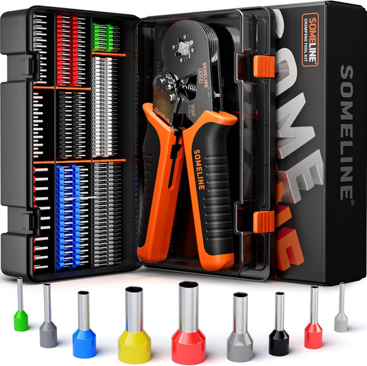 Cleste de sertizare, Trusa de sertizare cabluri electrice premium, 770 terminale, 9 tipuri [0, 25-10 mm²], Cleste cu reglare automata, Cutie de depozitare si transport