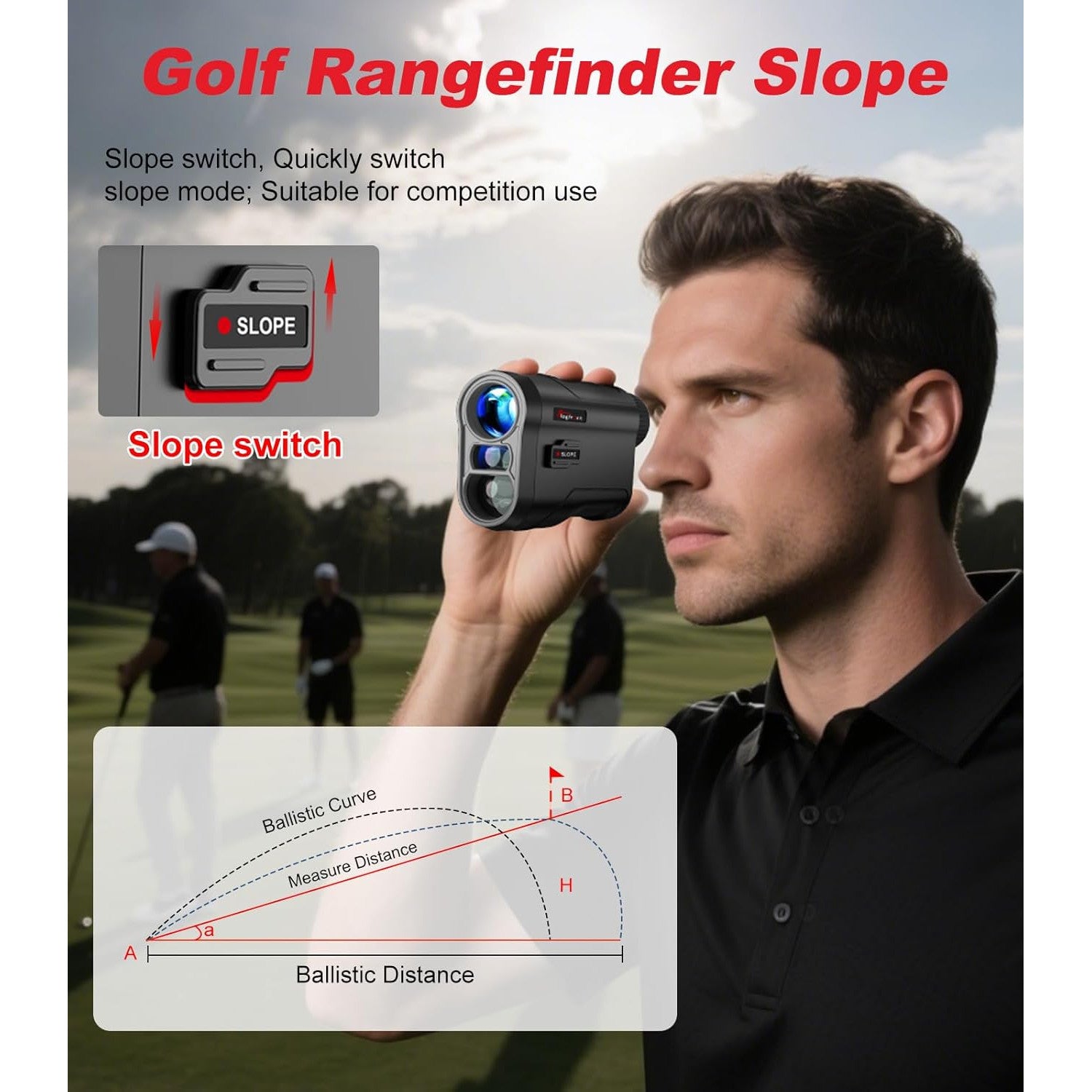 Telemetru laser Golf 1000Y, marire 6x, functie Slope/Inclinare, blocare tinta cu confirmare prin vibratie, reincarcabil USB, scanare continua, afisaj LCD HD, precizie ±1 Yard, pentru golf si vanatoare