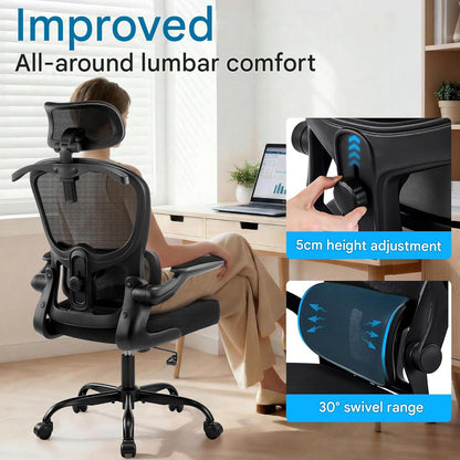Scaun de birou ergonomic Coscendo, cu tetiera 3D reglabila si suport lombar, inclinare 90°–120°, cotiere rabatabile 90°, reglabil pe inaltime, rotativ cu roti silentioase, sarcina maxima 130 kg, negru