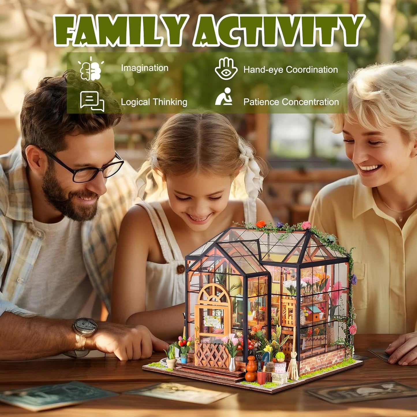 Puzzle 3D, Book Nook Garden House, cotor de carte DIY cu lumini LED, buton cu touch, transparenta, +14 ani