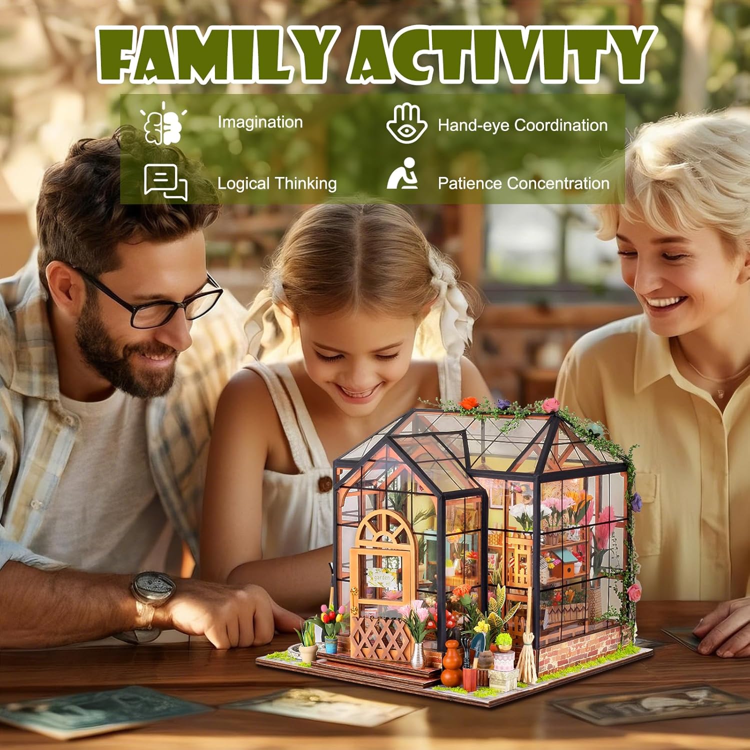 Puzzle 3D, Book Nook Garden House, cotor de carte DIY cu lumini LED, buton cu touch, transparenta, +14 ani