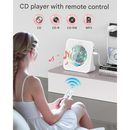 CD Player portabil premium Greadio cu Bluetooth 5.0 bidirectional, difuzoare HiFi stereo, telecomanda, display LED, radio FM, suport CD/MP3/USB/AUX, jack casti, design elegant anti-praf, functie sleep timer, alb