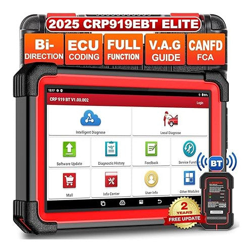 Tester diagnoza auto LAUNCH X431 CRP919E BT wireless, interfata OBD2, codare ECU, control bidirectional, display 7 inch, cu Bluetooth si USB, procesor 4GB RAM, 64GB stocare, baterie 6300 mAh, 35+ functii service, protocoale Can FD+DOIP+FCA, multimarca