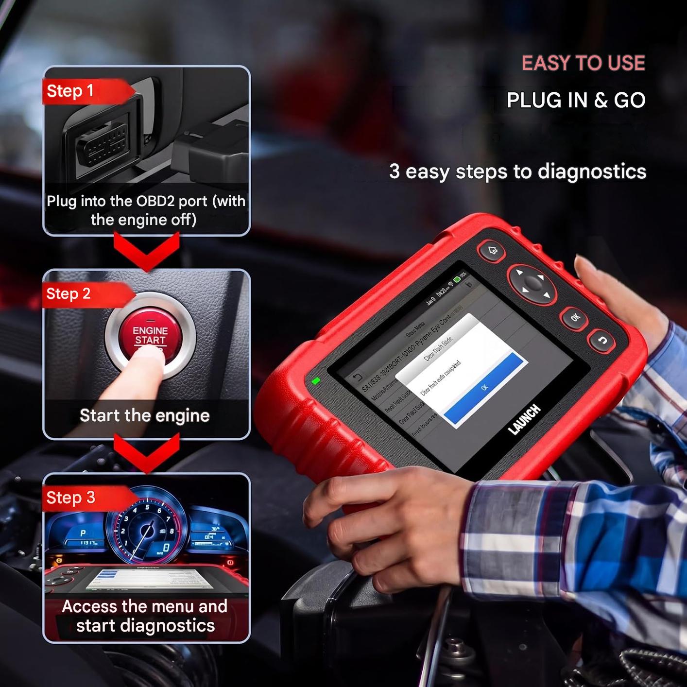 Tester diagnostic auto LAUNCH CRP123X Elite V3.0, scanner OBD2 profesional, Android 8.1, ecran tactil 5 inch, diagnosticare 4 sisteme ECU, 7 functii resetare service, EPB, DPF, BMS, SAS, ulei, citire VIN, WiFi