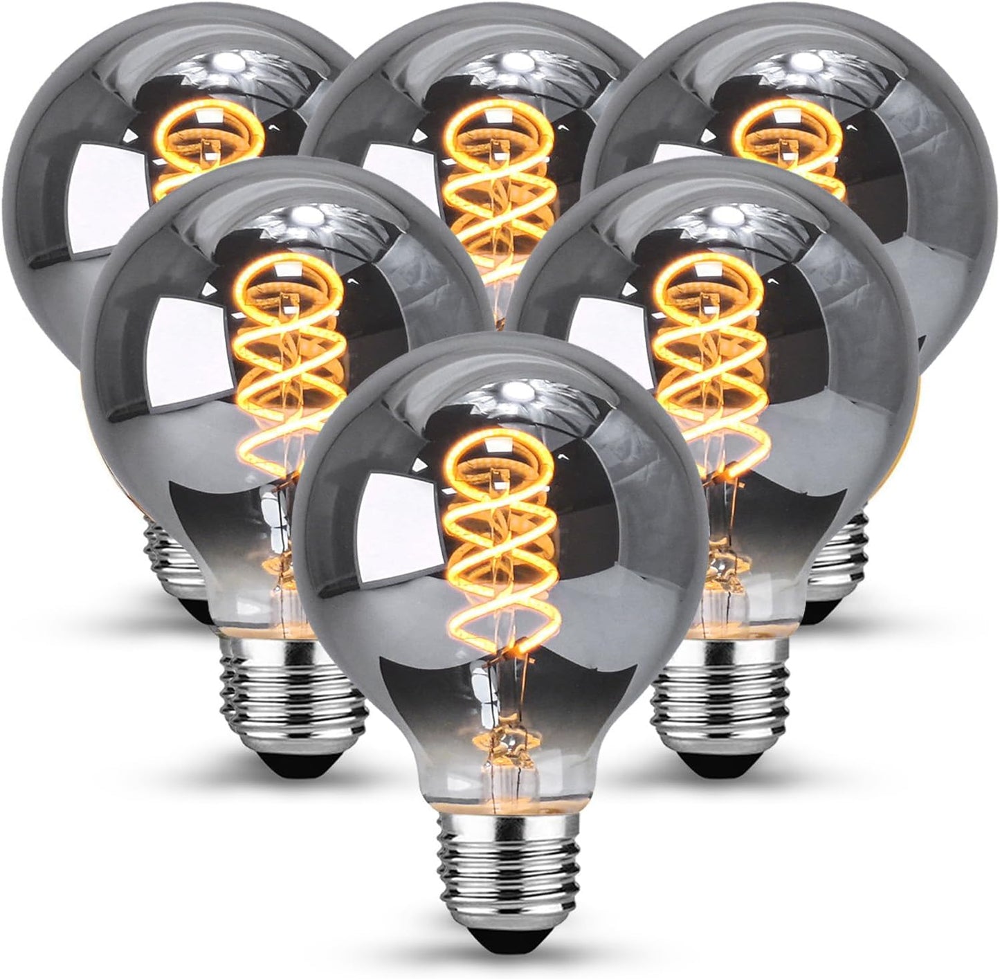 Set 6 bec LED vintage Edison E27, becuri de 4W alb cald, dimabile, CRI 90+, sticla fumurie, iluminare retro in casa, cafenea, restaurant