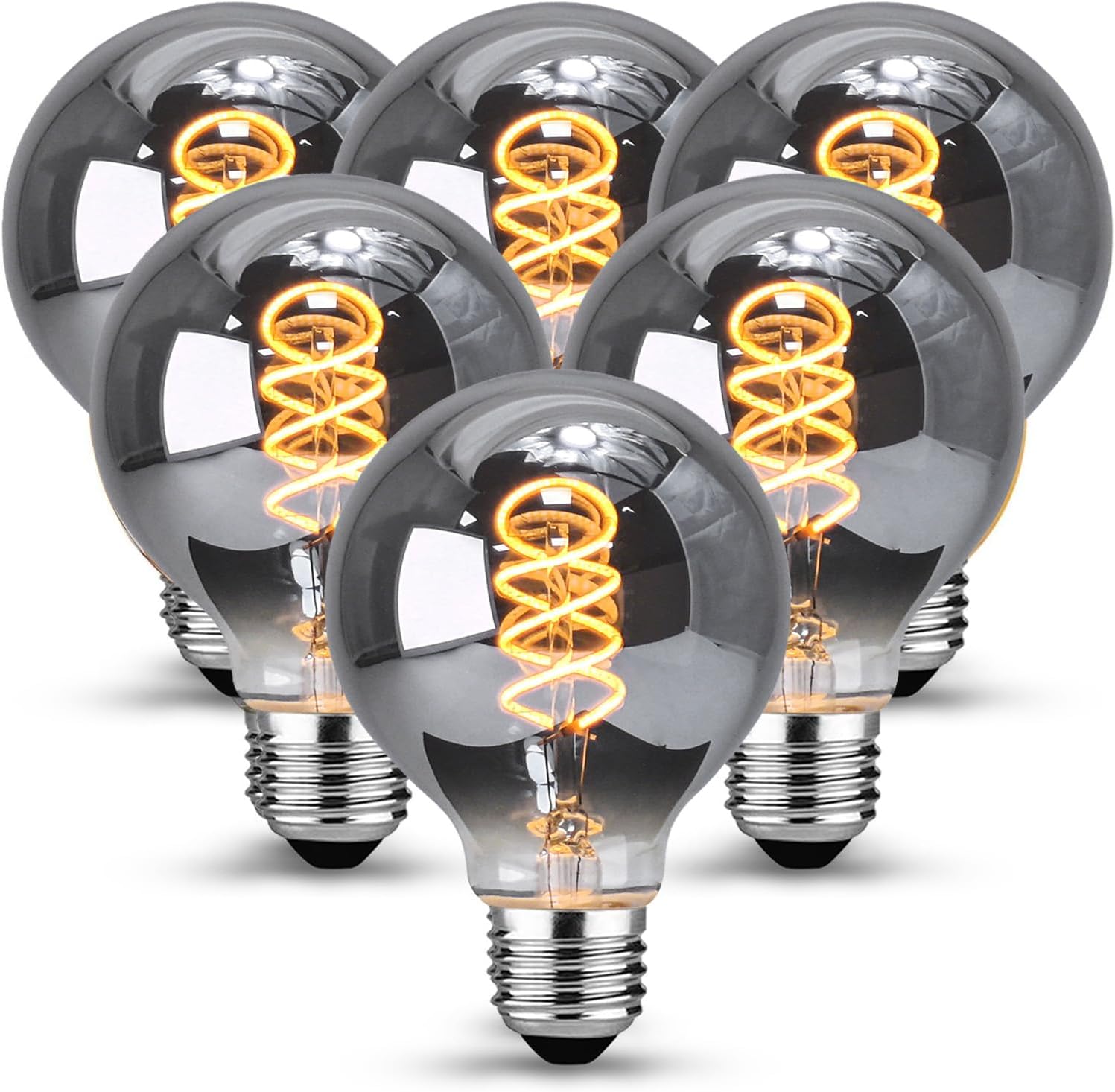 Set 6 bec LED vintage Edison E27, becuri de 4W alb cald, dimabile, CRI 90+, sticla fumurie, iluminare retro in casa, cafenea, restaurant