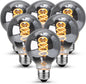 Set 6 bec LED vintage Edison E27, becuri de 4W alb cald, dimabile, CRI 90+, sticla fumurie, iluminare retro in casa, cafenea, restaurant