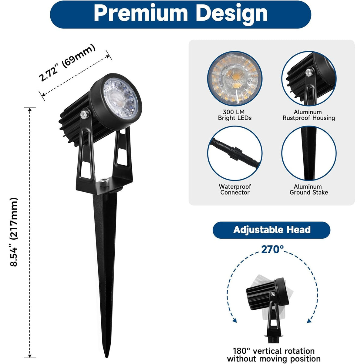 Set 6 proiectoare LED pentru gradina 3W, cablu 16.5m, transformator 24W cu senzor amurg-zori si temporizator, IP65 impermeabil, lumina alb cald 3000K, unghi 36°, cap reglabil 270°, iluminat exterior pentru alee, terasa, curte