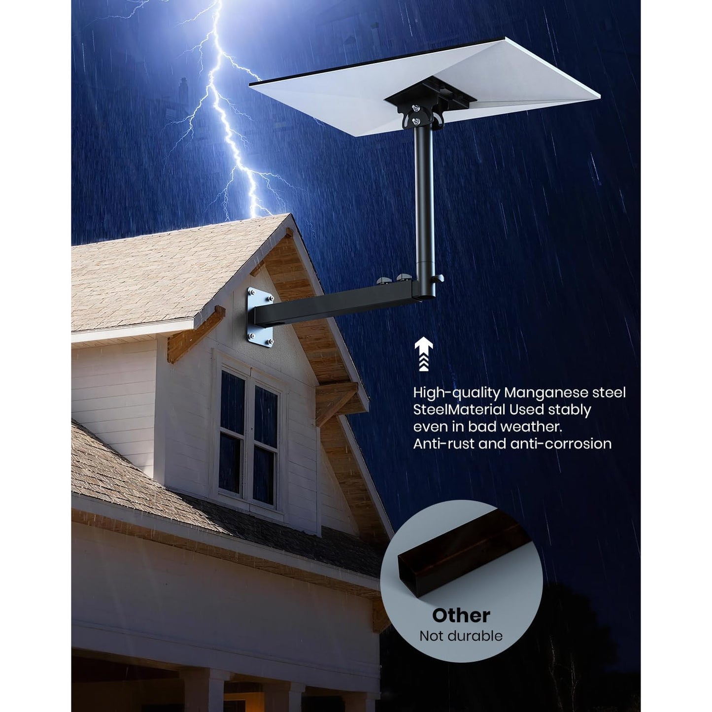 Suport pentru antena Starlink Gen 3, reglabil 360°, unghi inclinare 180°, cu adaptor teava, accesorii de fixare, montare pe perete si acoperis, din metal, negru