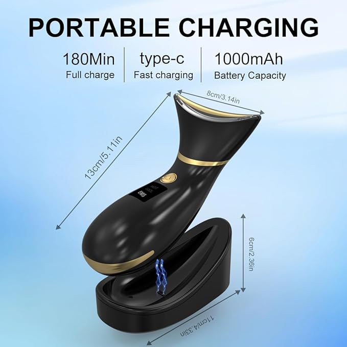 Dispozitiv masaj facial profesional cu 7 moduri LED, compresie incalzire si mod rece, cap de masaj curbat pentru fata, gat, frunte, dispozitiv lifting pentru reintinerirea pielii, reducerea ridurilor, tonifierea pielii