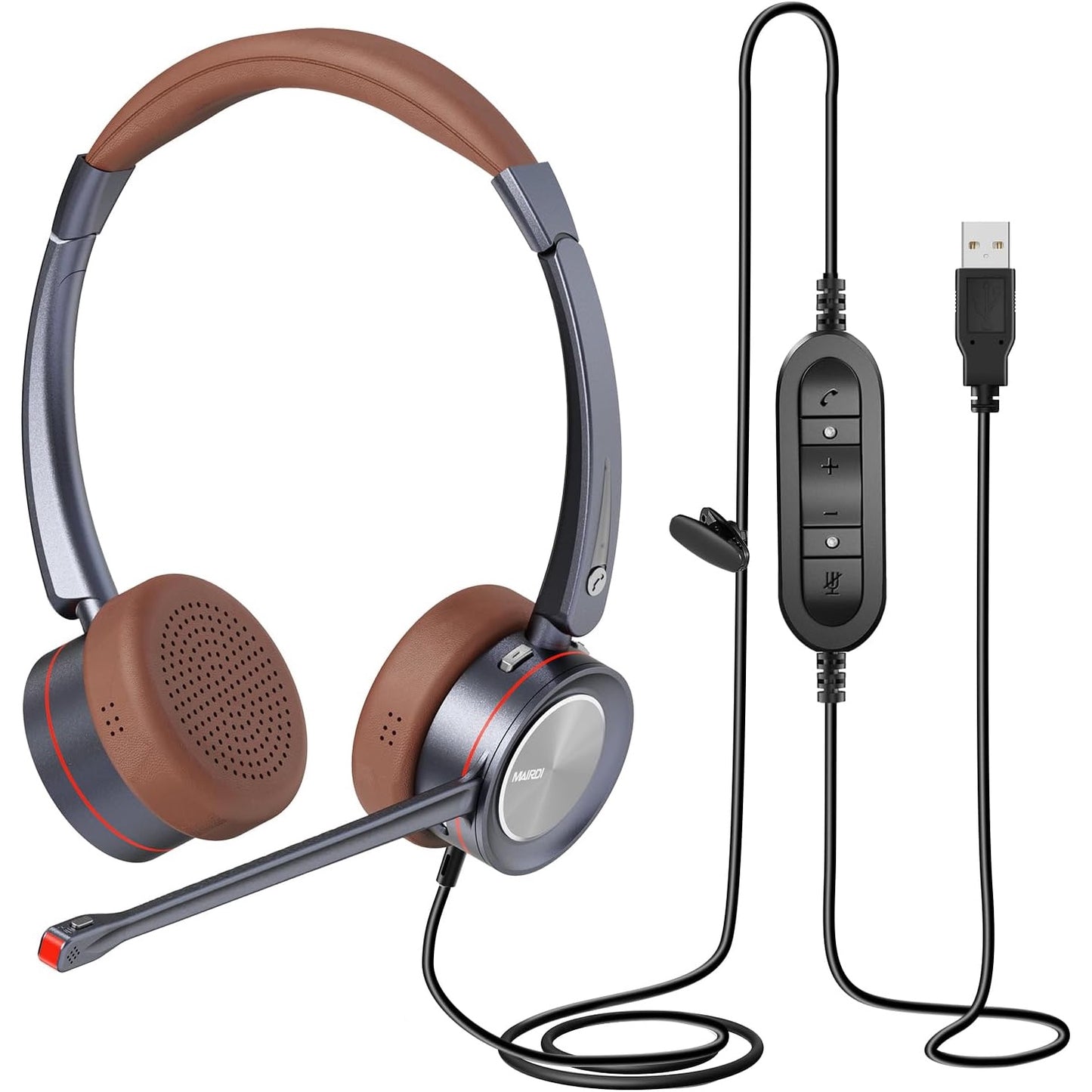 Casti call center USB cu microfon reglabil, functie anulare zgomot, sunet HD, buton mute cu indicator LED, pentru computer, softphone Voip, birou, centru de apeluri