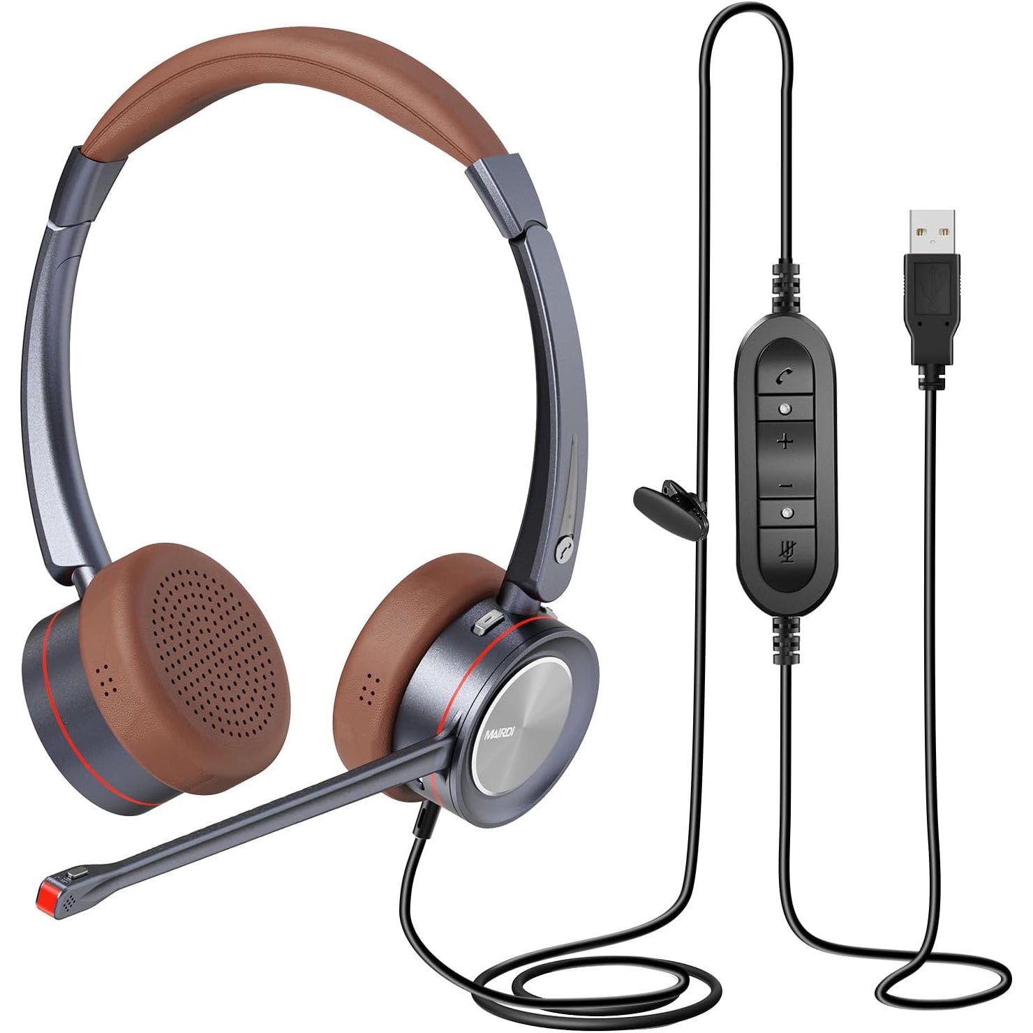 Casti call center USB cu microfon reglabil, functie anulare zgomot, sunet HD, buton mute cu indicator LED, pentru computer, softphone Voip, birou, centru de apeluri