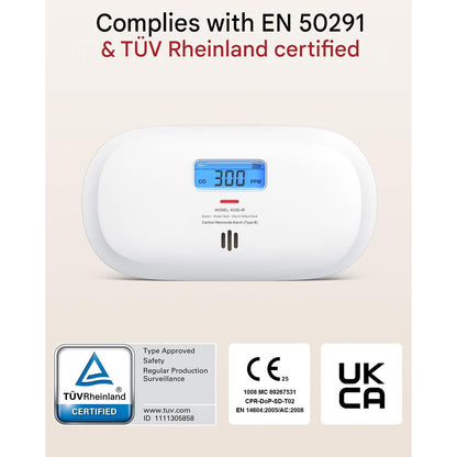 Detector inteligent de monoxid de carbon X-Sense XC0C-iR, Wi-Fi 2.4GHz, senzor electrochimic, afisaj LCD, alerte in timp real pe telefon, baterie inlocuibila, montaj perete sau portabil