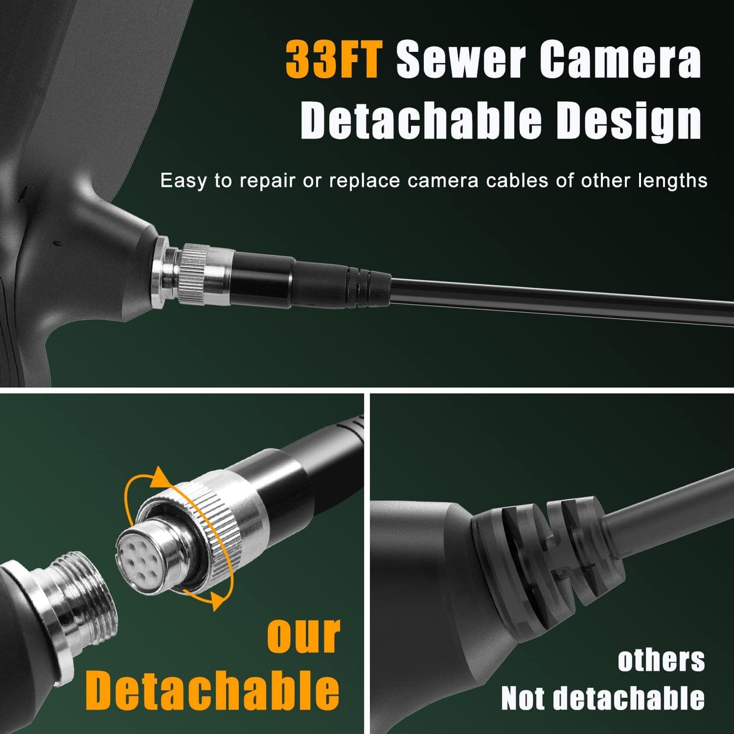 Endoscop industral, camera de inspectie cu 3 lentile, tub 8 mm semirigid si detasabil de 10 m, cu 10 lumini LED, impermeabil IP68, card de memorie de 32 GB inclus