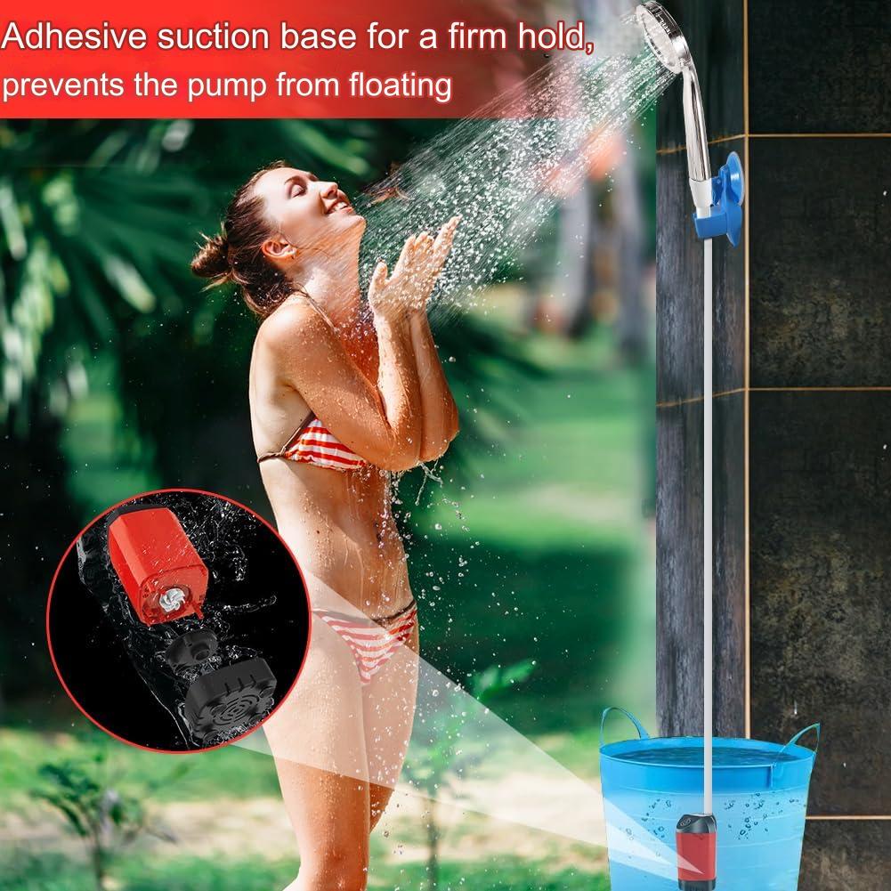 Dus portabil pentru camping cu pompa electrica si acumulator reincarcabil 3800 mAh, afisaj LED pentru temperatura, 5 l/min, impermeabil, pentru drumetii, pescuit, spalat auto, animale