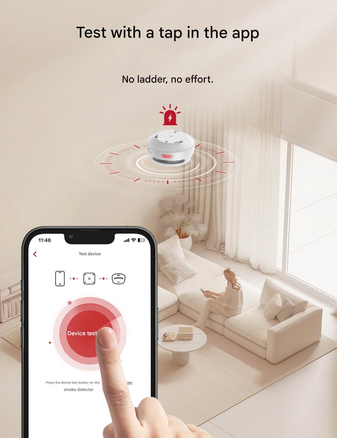 Set 12 detector de fum smart wireless cu statie de baza WiFi, senzor fotoelectric, alarma 85 dB, control prin aplicatie, 500 m raza interconectare, X-Smart