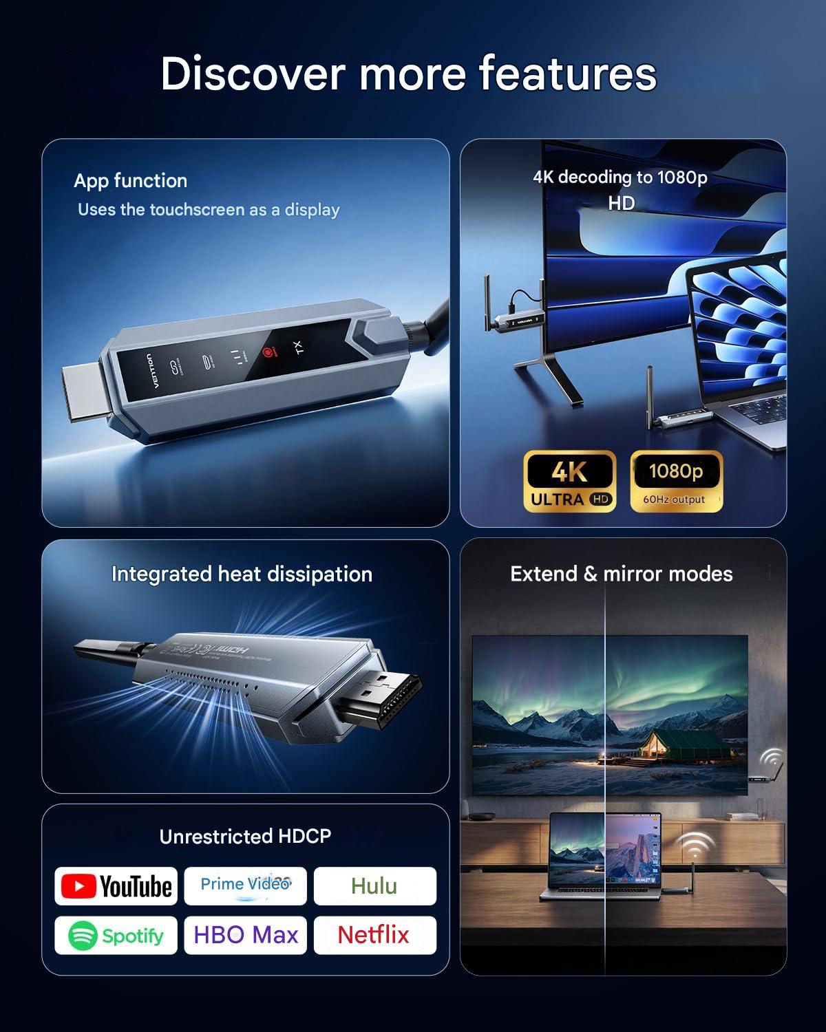 Transmitator HDMI Wireless VENTION 4K, 120m, 1 emitator + 2 receptoare, dual band 5GHz/2.4GHz, Plug & Play, 1080P@60Hz, ZeroDrop, pentru TV/Proiector/Laptop/PC