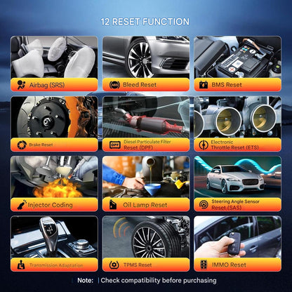 Tester auto ThinkScan 662, OBD2 scanner, ECM/TCM/SRS/ABS, 12 functii de resetare, negru/galben