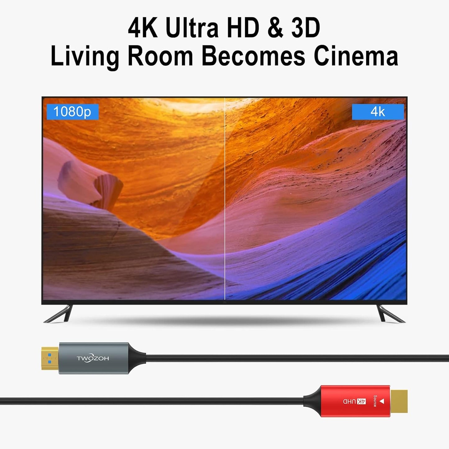 Cablu HDMI 2.0 de 50m, 4K/60Hz, 18Gbps, prin fibra optica, 3D UHD, Audio Return (ARC), 18Gbps, HDCP 2.2, unidirectional, conector placat cu aur, universal