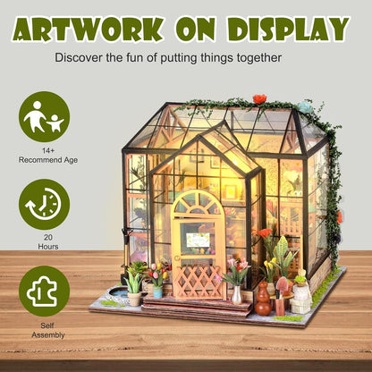 Puzzle 3D, Book Nook Garden House, cotor de carte DIY cu lumini LED, buton cu touch, transparenta, +14 ani