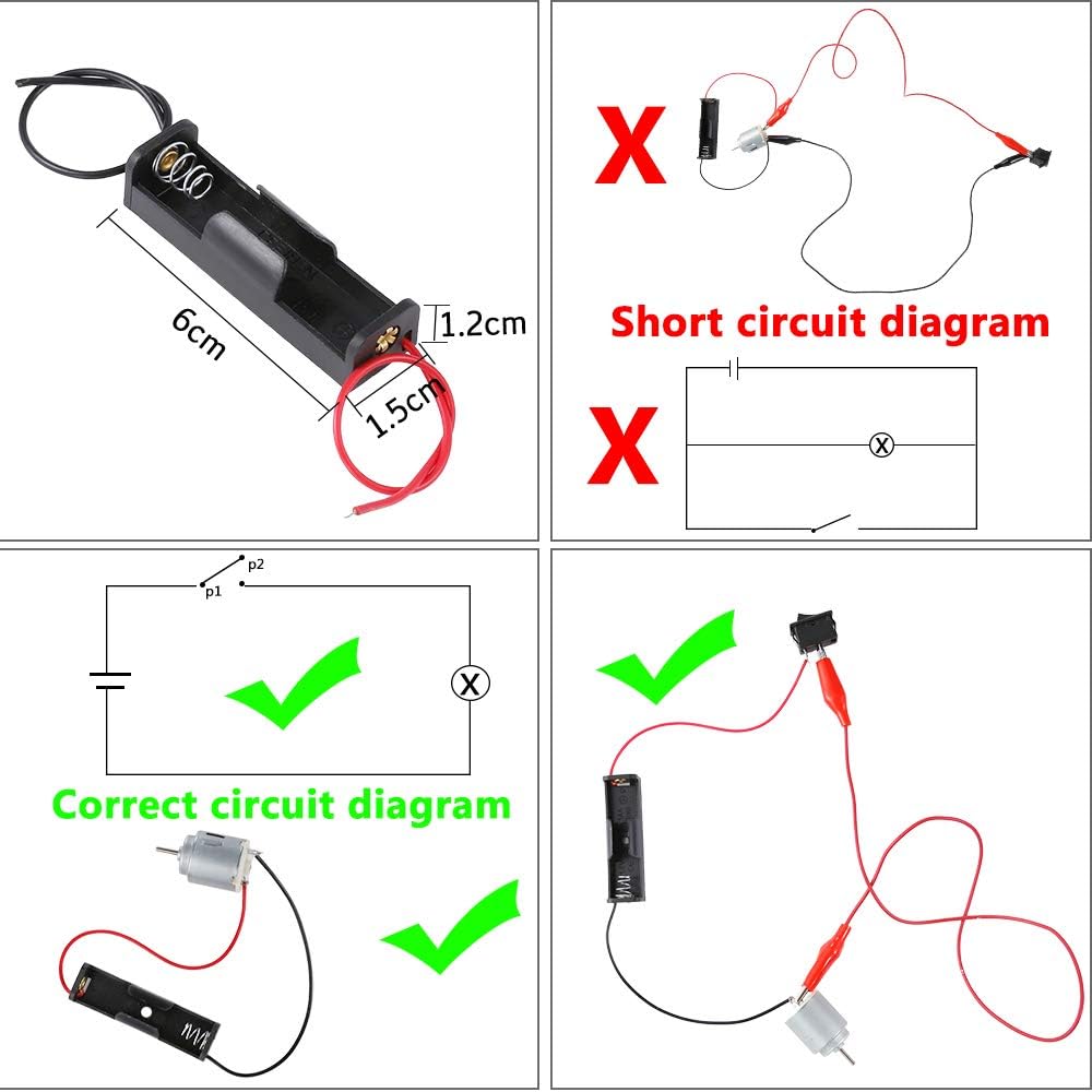 Set de 2 motoare STEM 1.5V - 3V, cu elice, becuri, sonerie, roti dintate, intrerupatoare, carcase cu suport baterie, cleme tip crocodil, tub termocontractil, pentru jucarii, experimente, pentru copii 14+