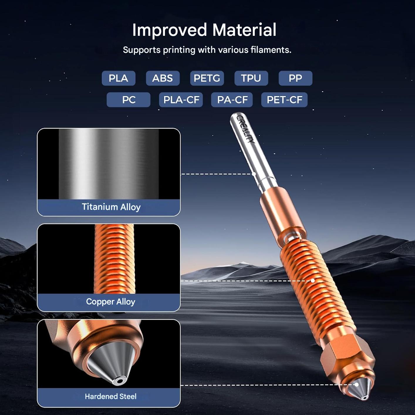 Kit cap de printare, Hotend imprimanta 3D Creality K1 Max / K1 / K1 SE / K1C, incalzitor ceramic, suporta pana la 300 °C, viteza mare de printare pana la 600 mm/s