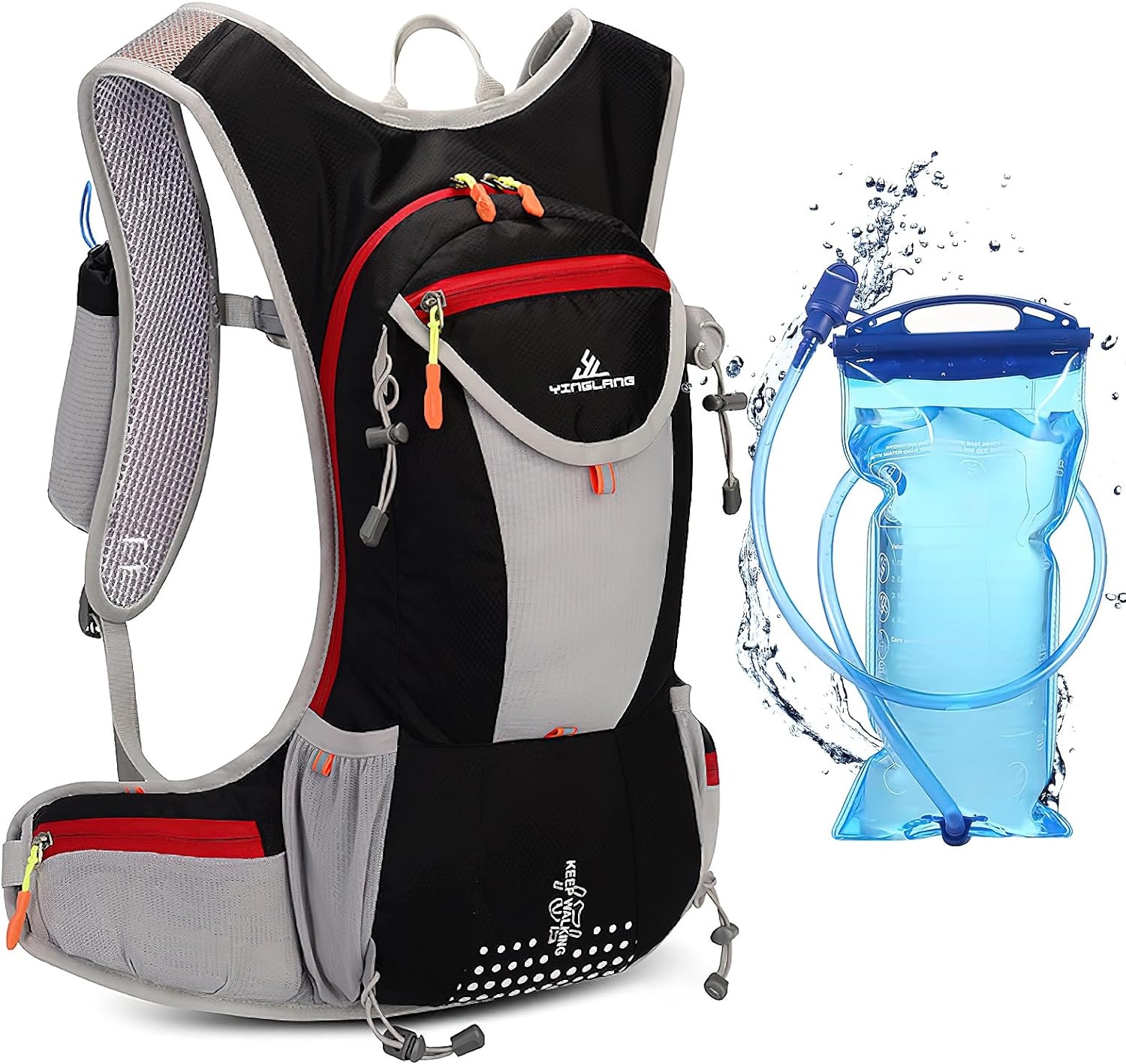 Rucsac de hidratare de 15 litri cu rezervor de apa de 2 litri, impermeabil, detalii reflectorizante, respirabil, multifunctional, pentru drumetii, alergare, ski, ciclism