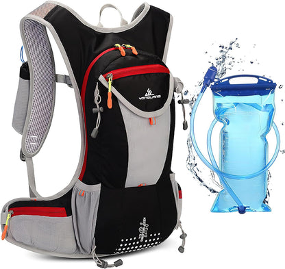Rucsac de hidratare de 15 litri cu rezervor de apa de 2 litri, impermeabil, detalii reflectorizante, respirabil, multifunctional, pentru drumetii, alergare, ski, ciclism