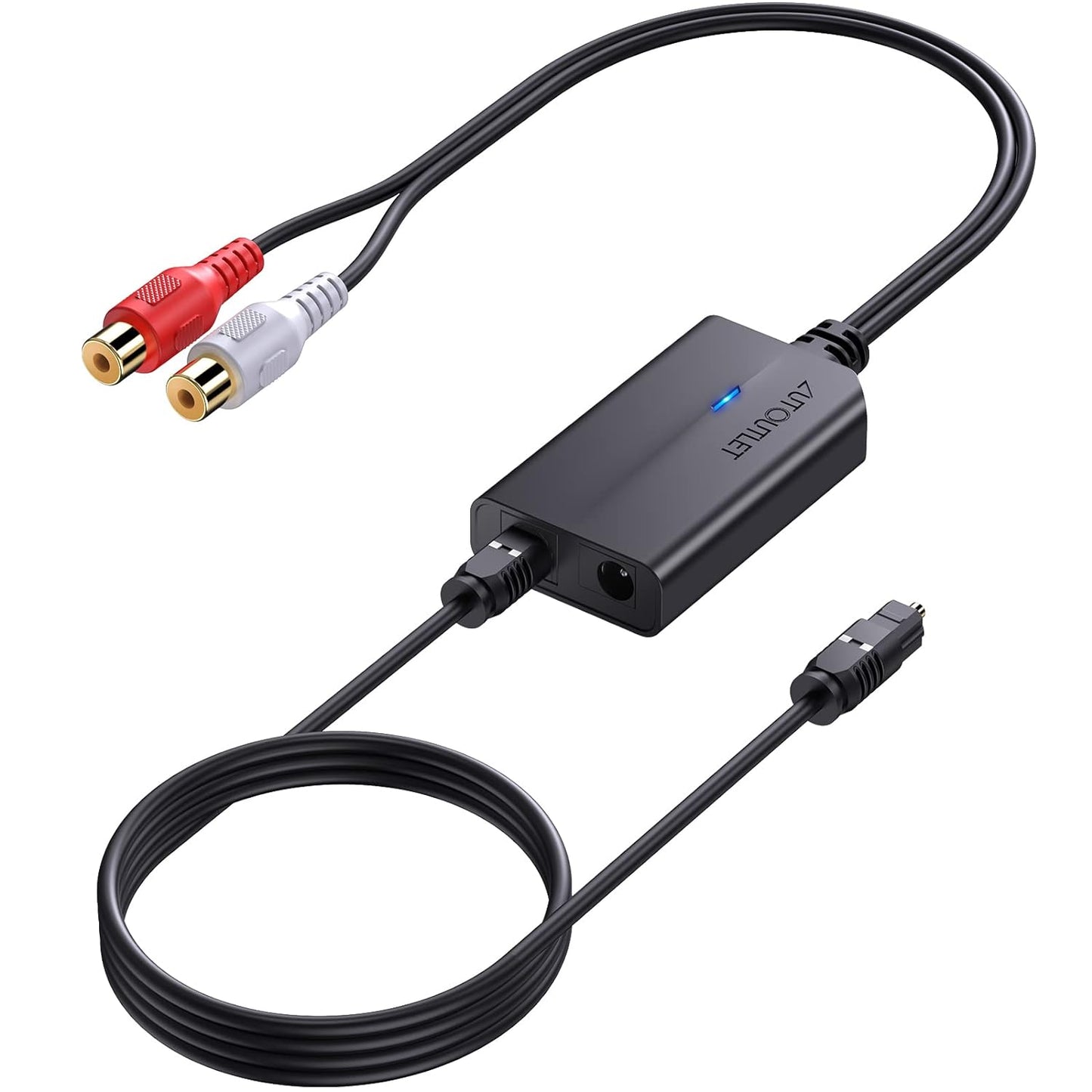 Convertor audio DA 192KHz de la digital la analog, SPDIF TOSLINK tata la RCA mama, cu chip ampificator, cu cablu optic de 1 m si iesire RCA, plug and play