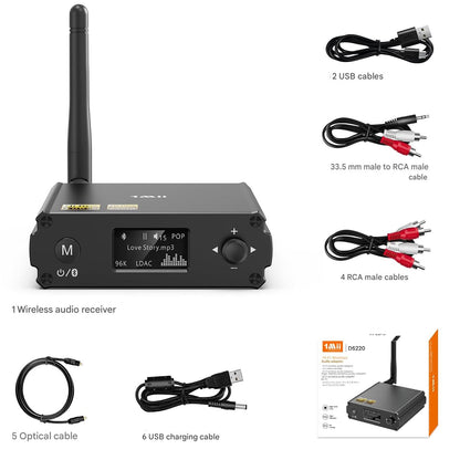 Receptor HiFi 1Mii DS220 Bluetooth 5.3 cu DAC ES9018K2M – LDAC / aptX HD / aptX LL, afisaj OLED, Mod EQ, adaptor audio stereo Hi-Res pentru amplificator, boxe, TV, RCA / Optic / USB, sunet audiofil fara fir